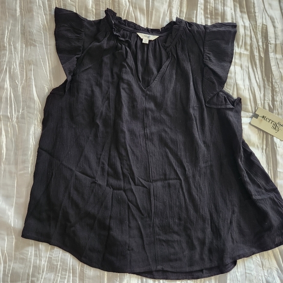 a new day Tops - Terra & Sky Black Flutter Sleeve Blouse Size 14  Or Large